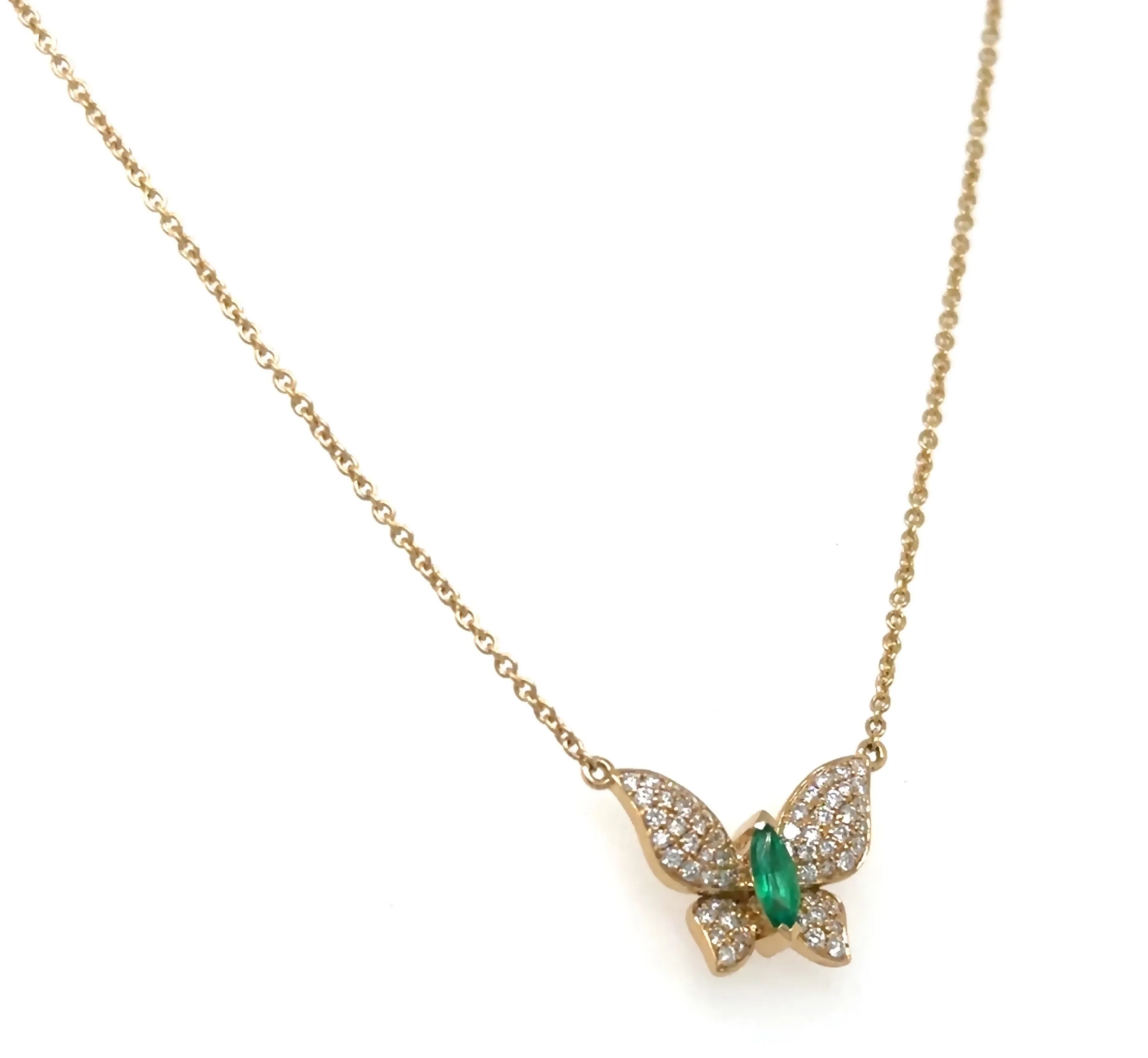 0.43ct tw Butterfly Emerald and Diamond Pendant Necklace