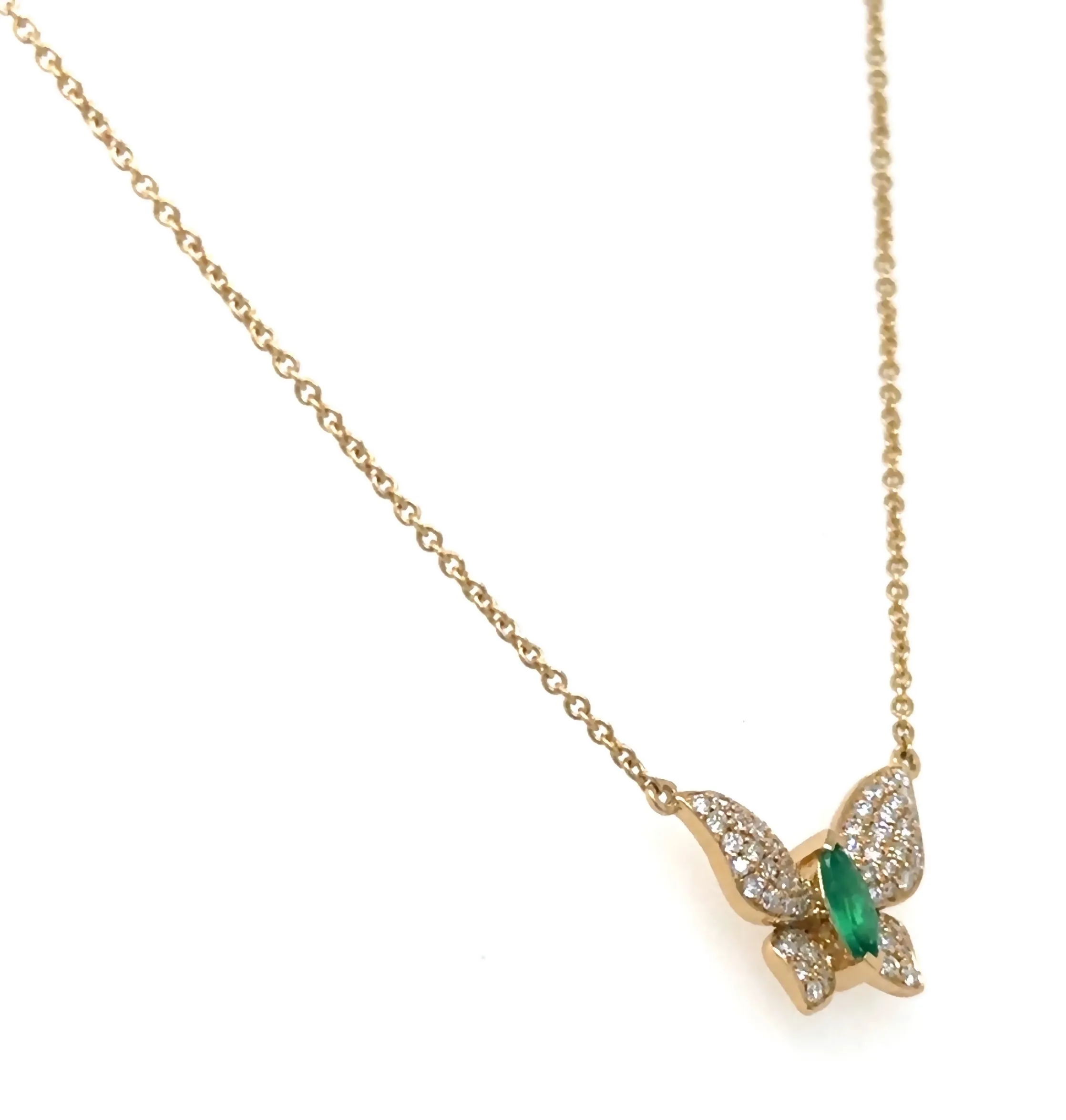 0.43ct tw Butterfly Emerald and Diamond Pendant Necklace