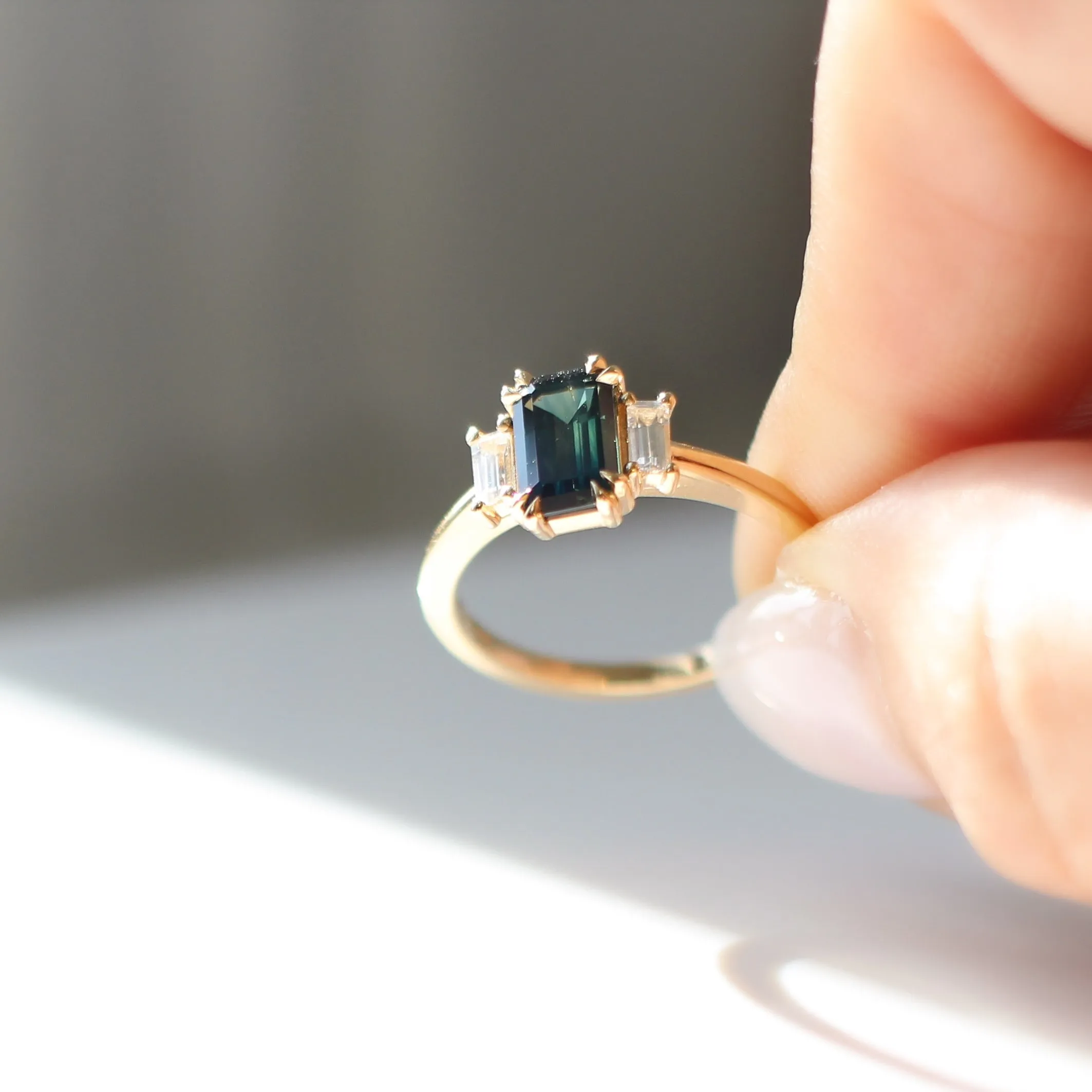 1.37ct Emerald Cut Green Sapphire Ring