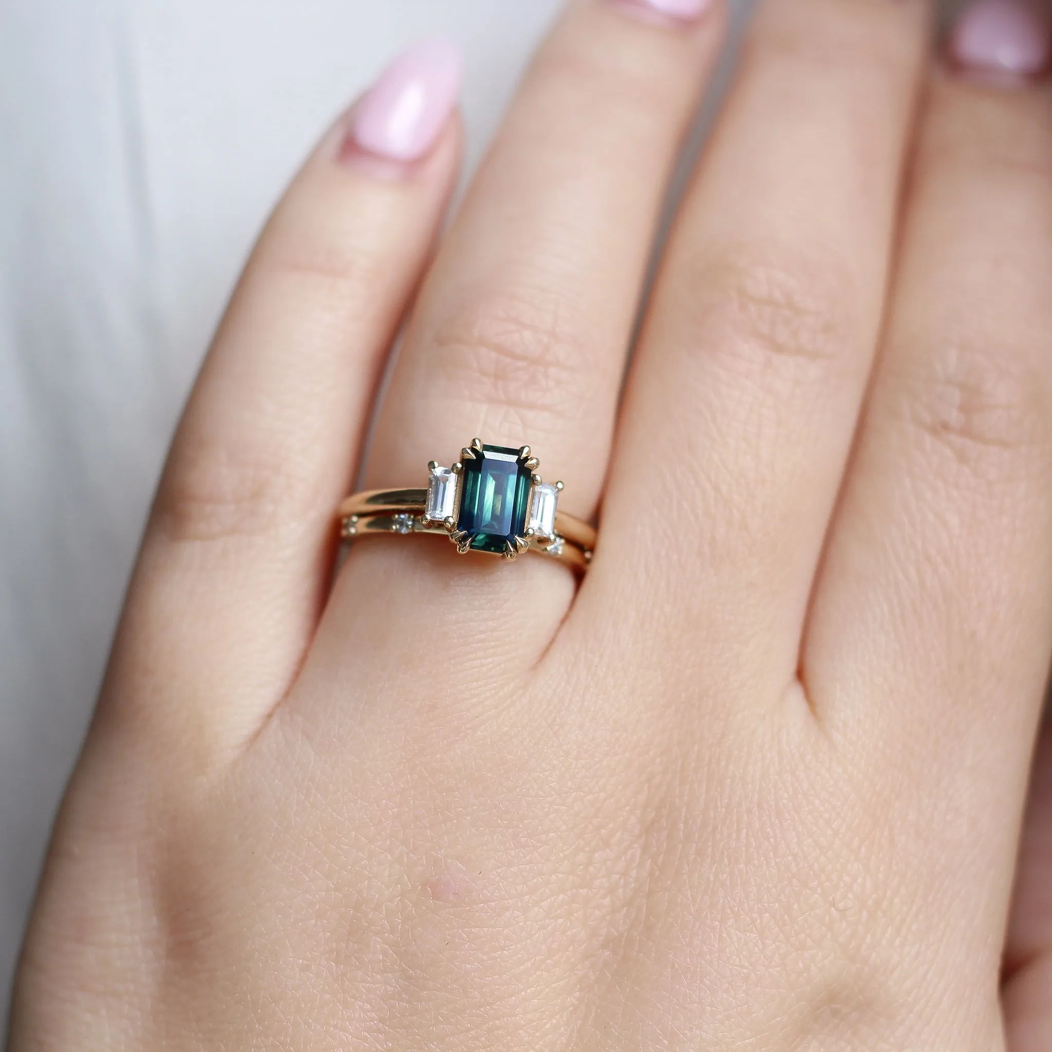 1.37ct Emerald Cut Green Sapphire Ring