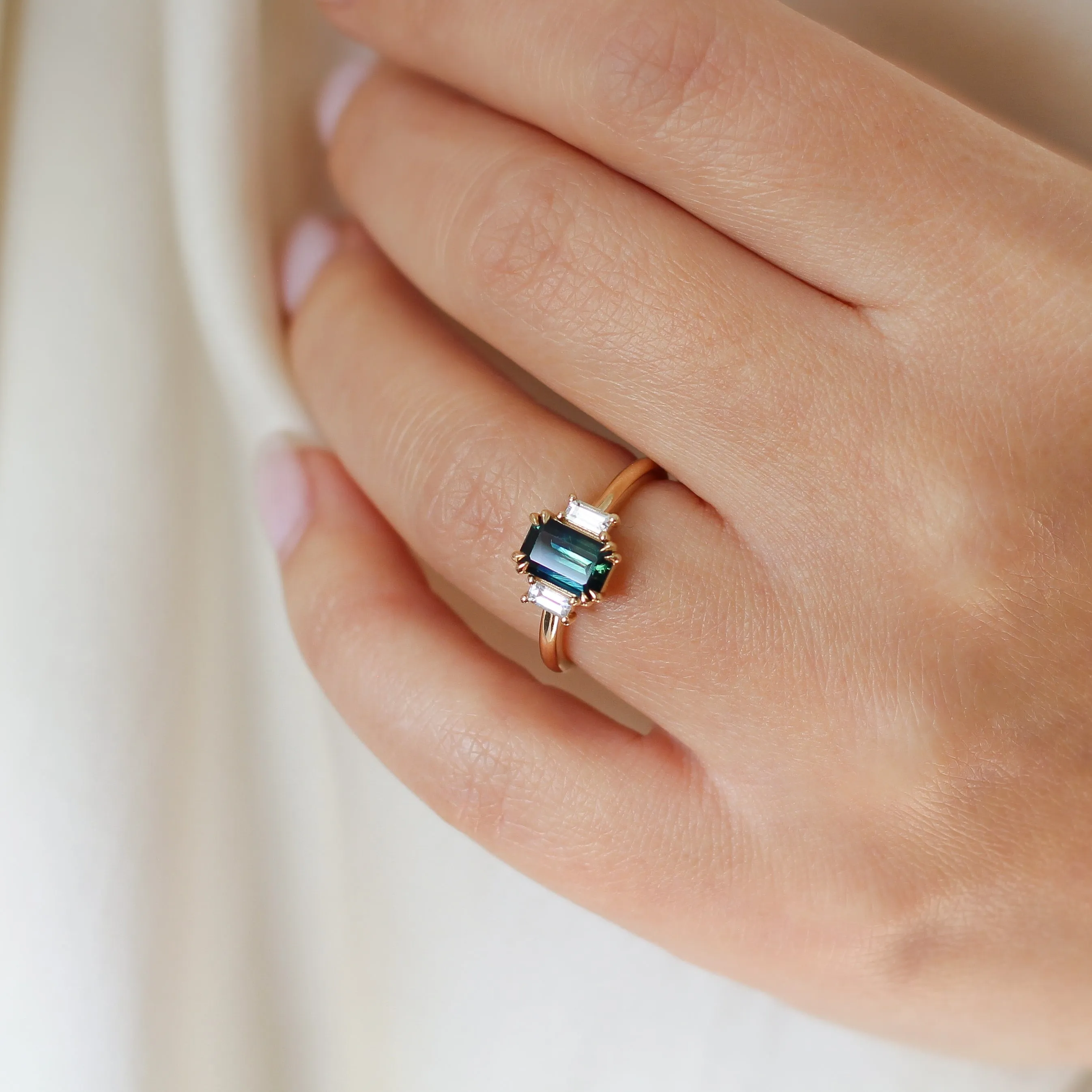 1.37ct Emerald Cut Green Sapphire Ring