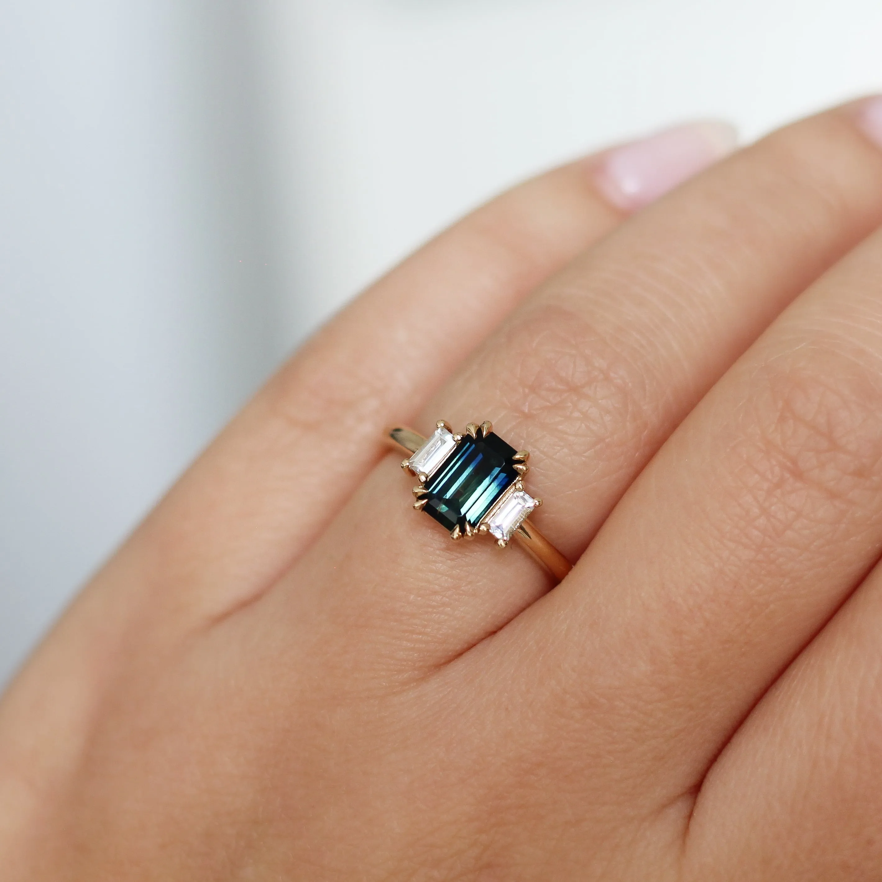 1.37ct Emerald Cut Green Sapphire Ring