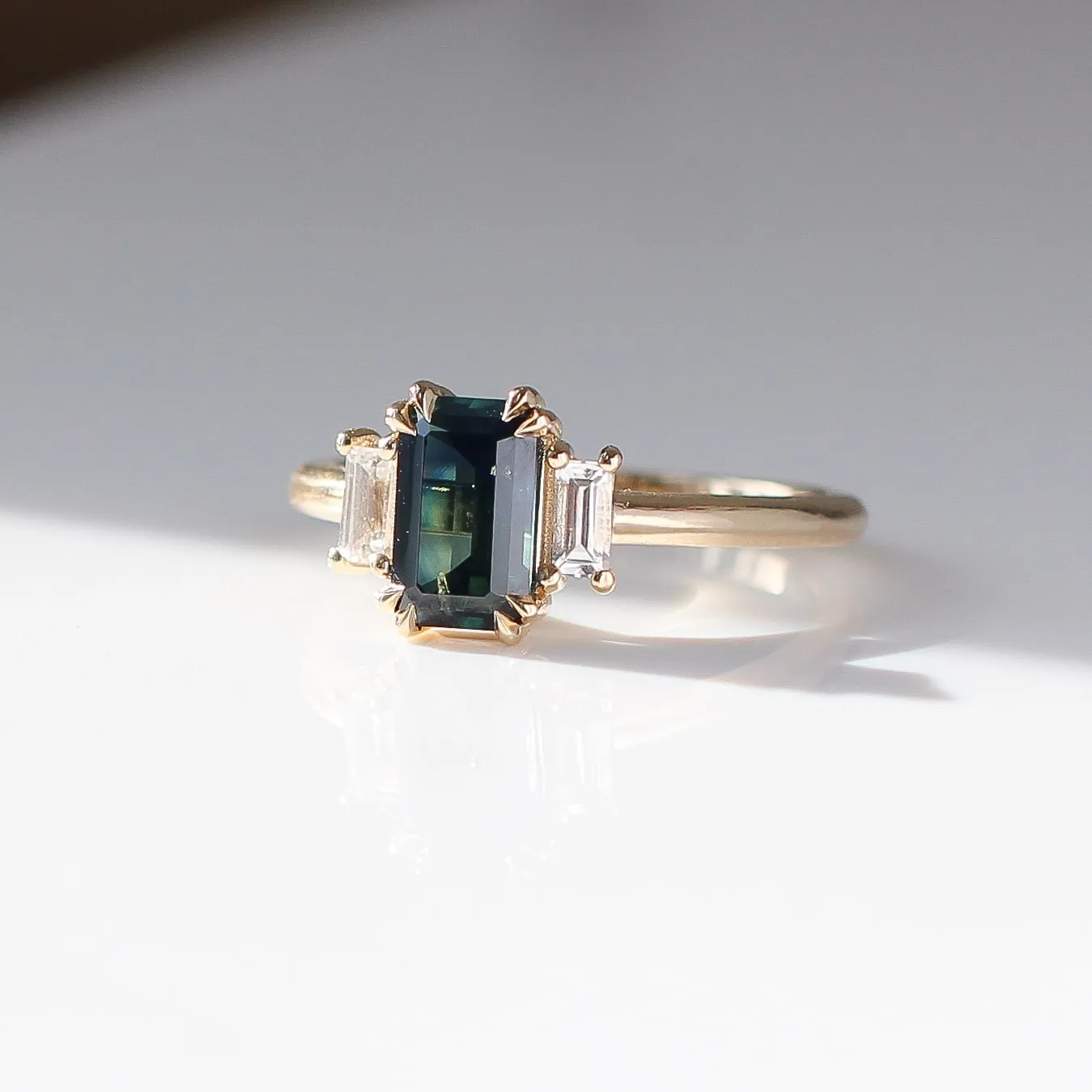 1.37ct Emerald Cut Green Sapphire Ring