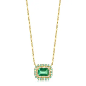 14K GOLD DIAMOND EMERALD AND TURQUOISE JULIE NECKLACE