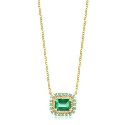 14K GOLD DIAMOND EMERALD AND TURQUOISE JULIE NECKLACE