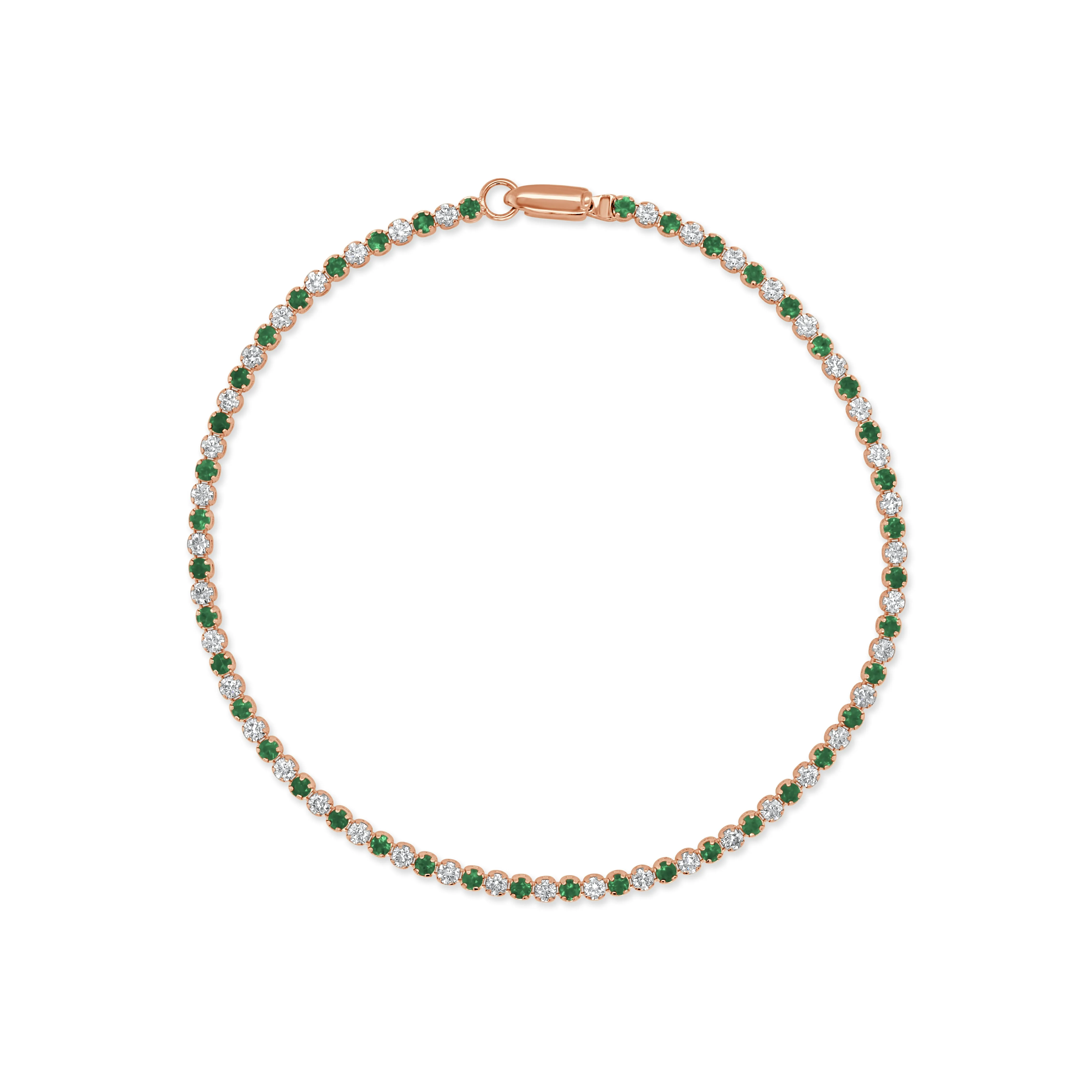14K Gold Emerald & Diamond Alternating Tennis Bracelet