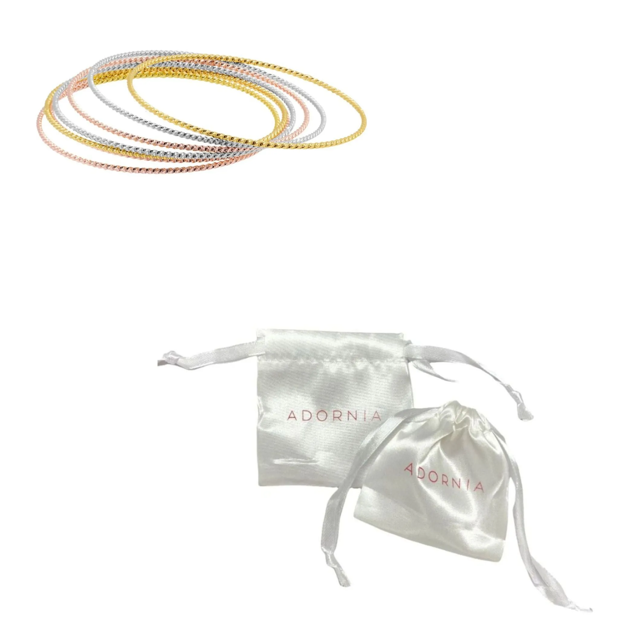 14K Gold Plated Tri-Color Skinny 7-Piece Bangle Set