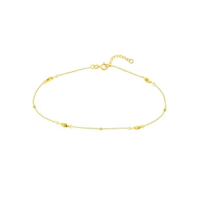 14K Yellow Gold Mini Bead and Twist Adjustable Anklet