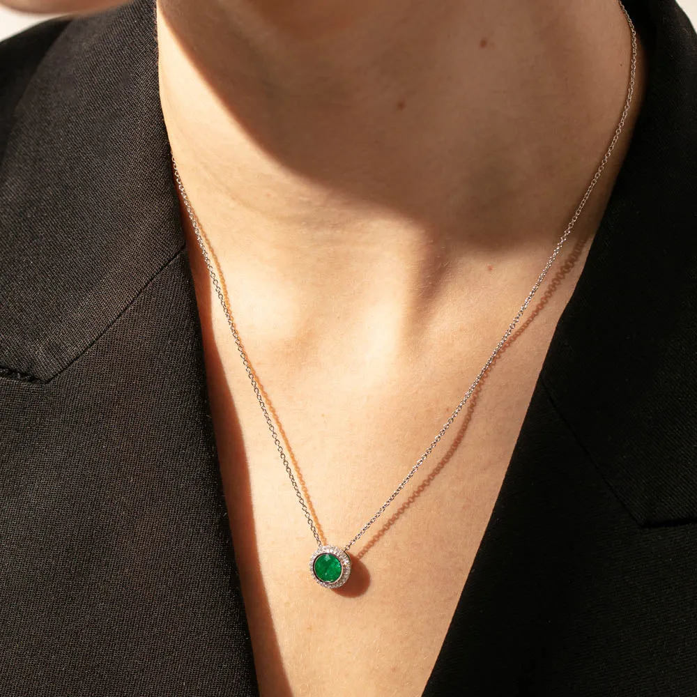18ct White Gold Emerald & Diamond Isla Pendant