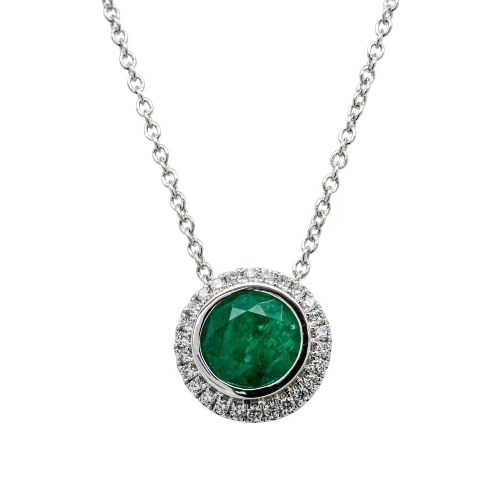 18ct White Gold Emerald & Diamond Isla Pendant