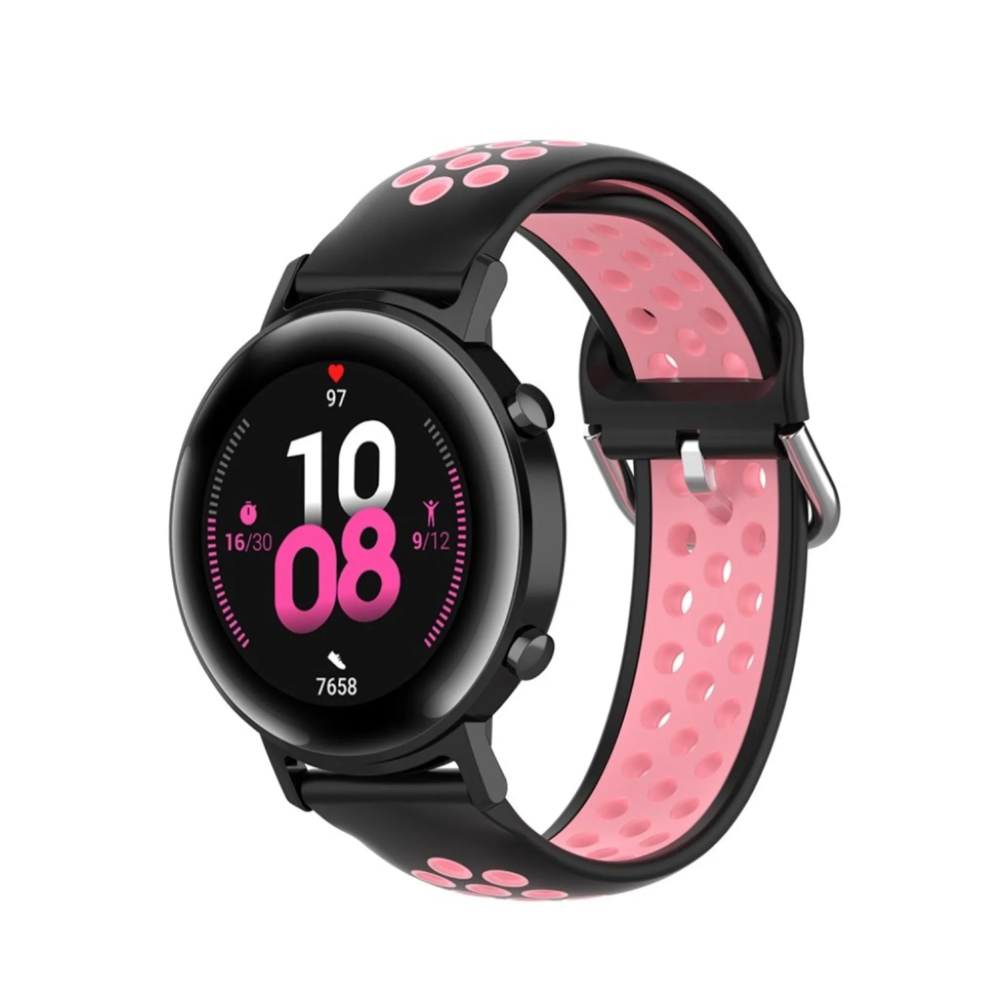 20mm Universal bi-color silicone watch strap - Black / Pink