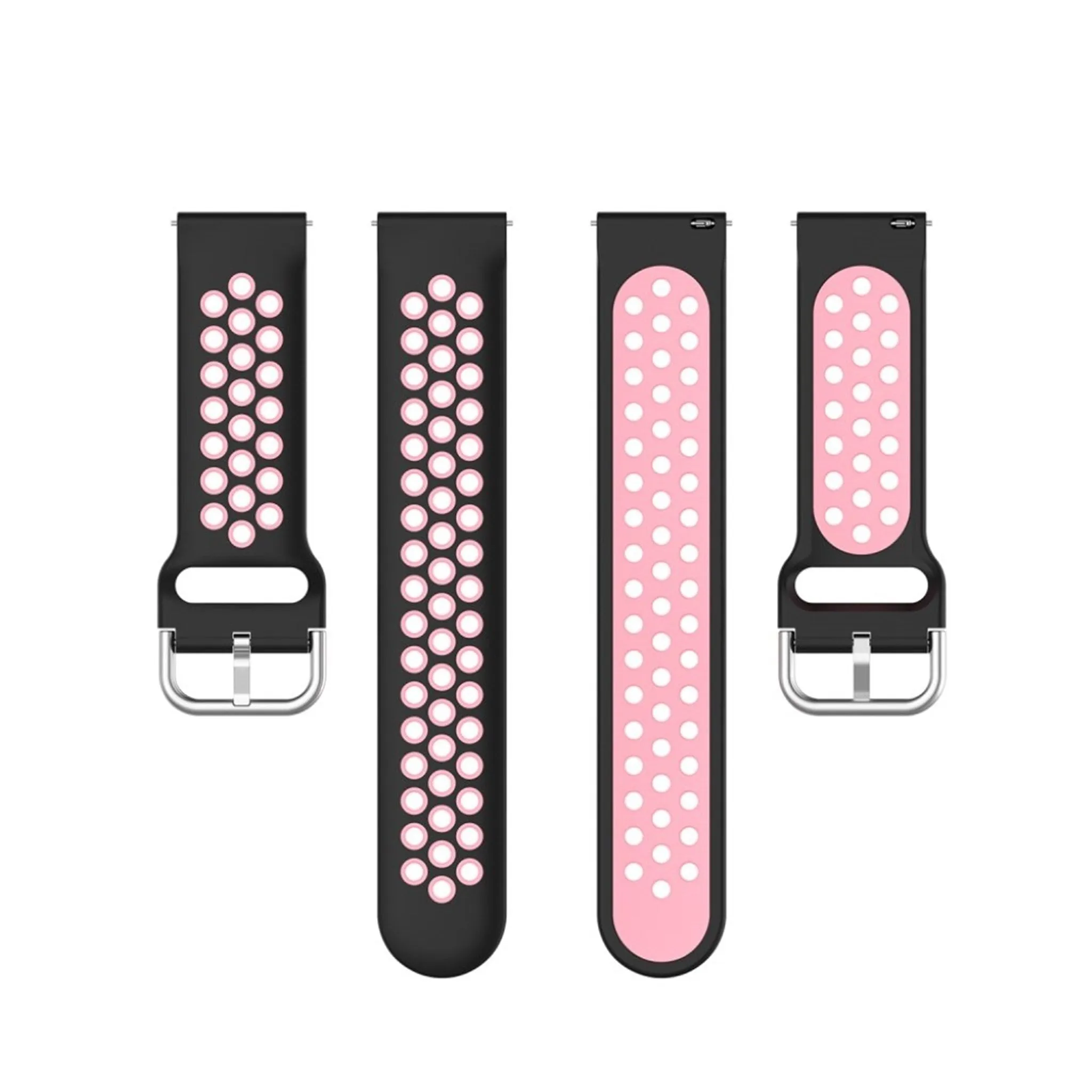 20mm Universal bi-color silicone watch strap - Black / Pink