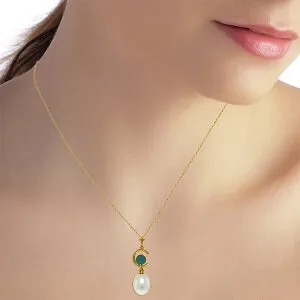 4.5 Carat 14K Solid Yellow Gold Necklace Natural Pearl Emerald