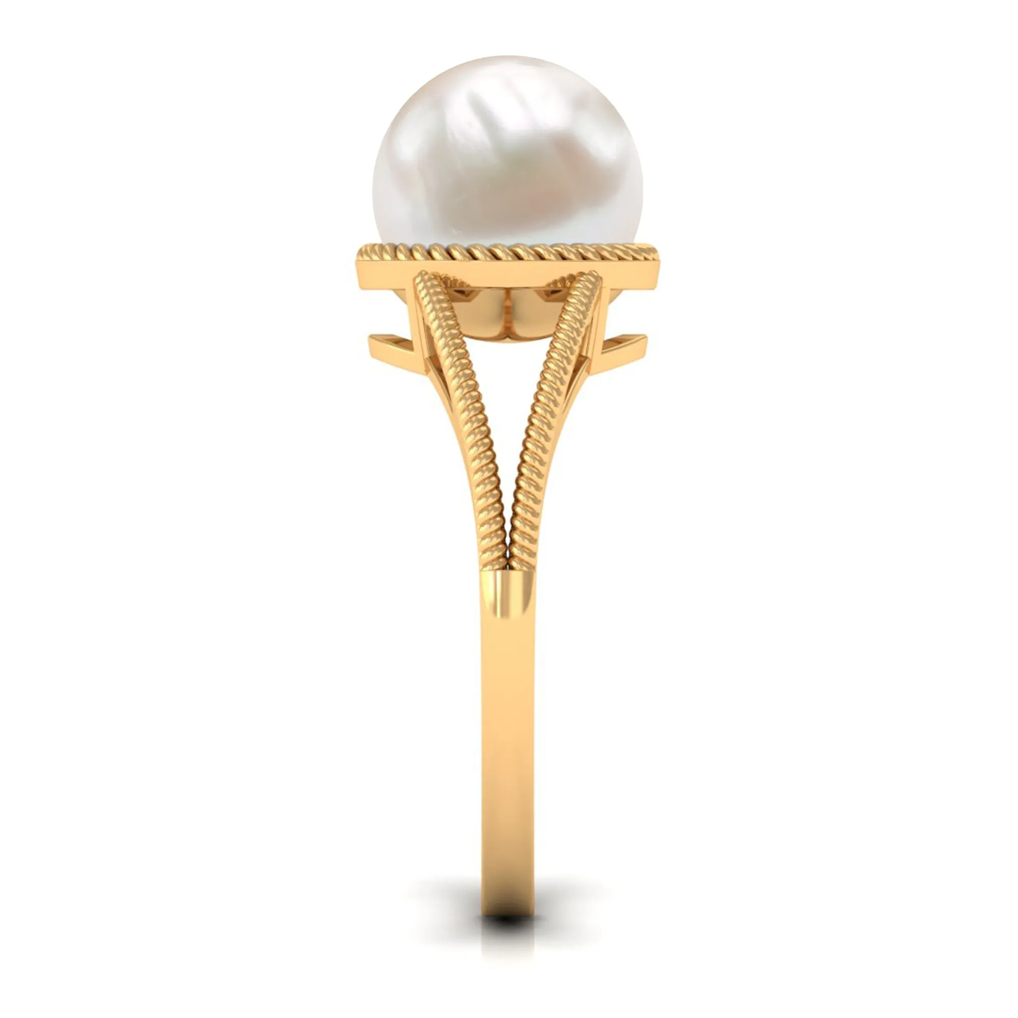 6 CT Split Shank Freshwater Pearl Solitaire Ring in Gold Rope frame
