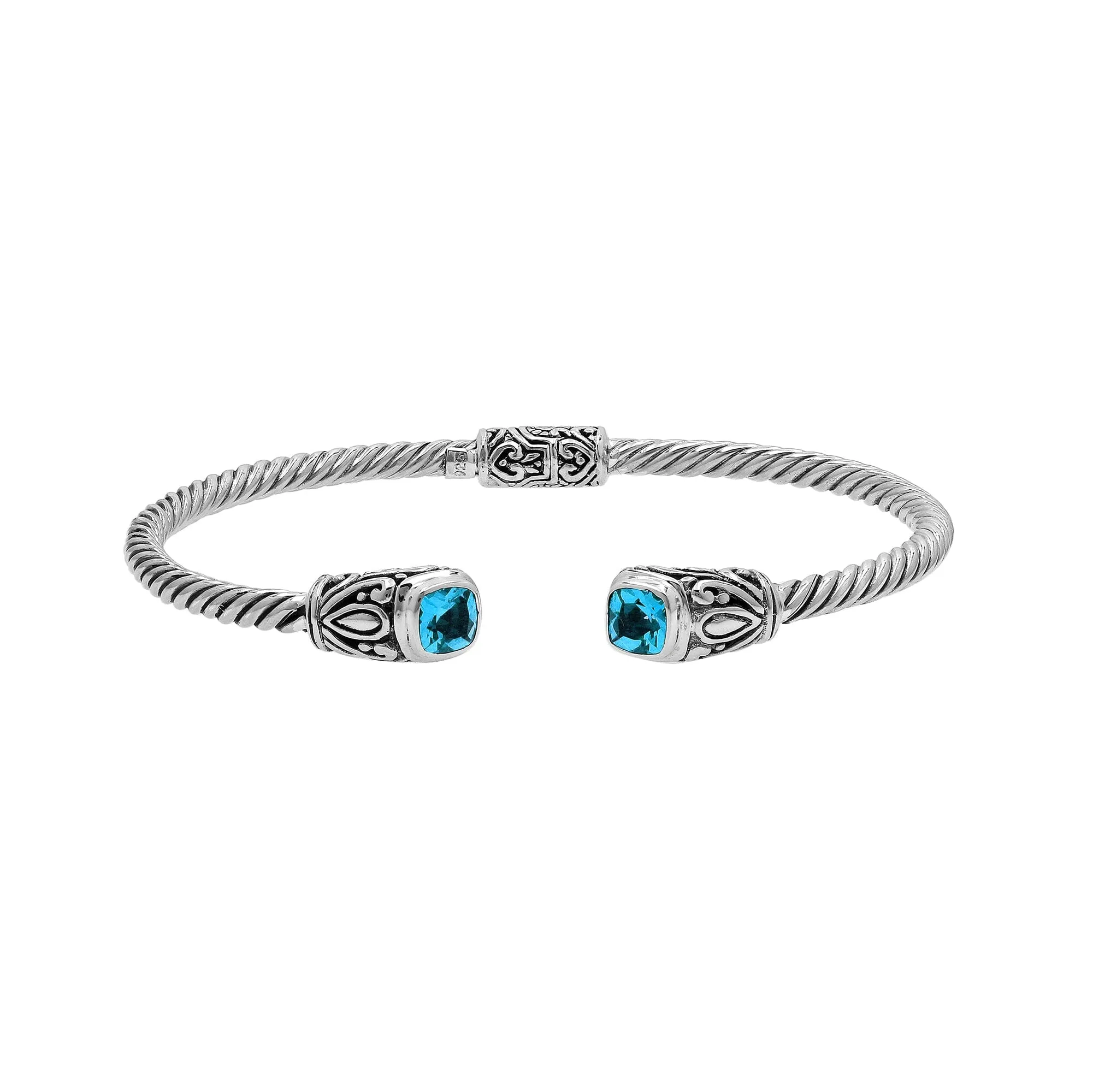 AB-1201-BT Sterling Silver Bangle With  Blue Topaz Q.