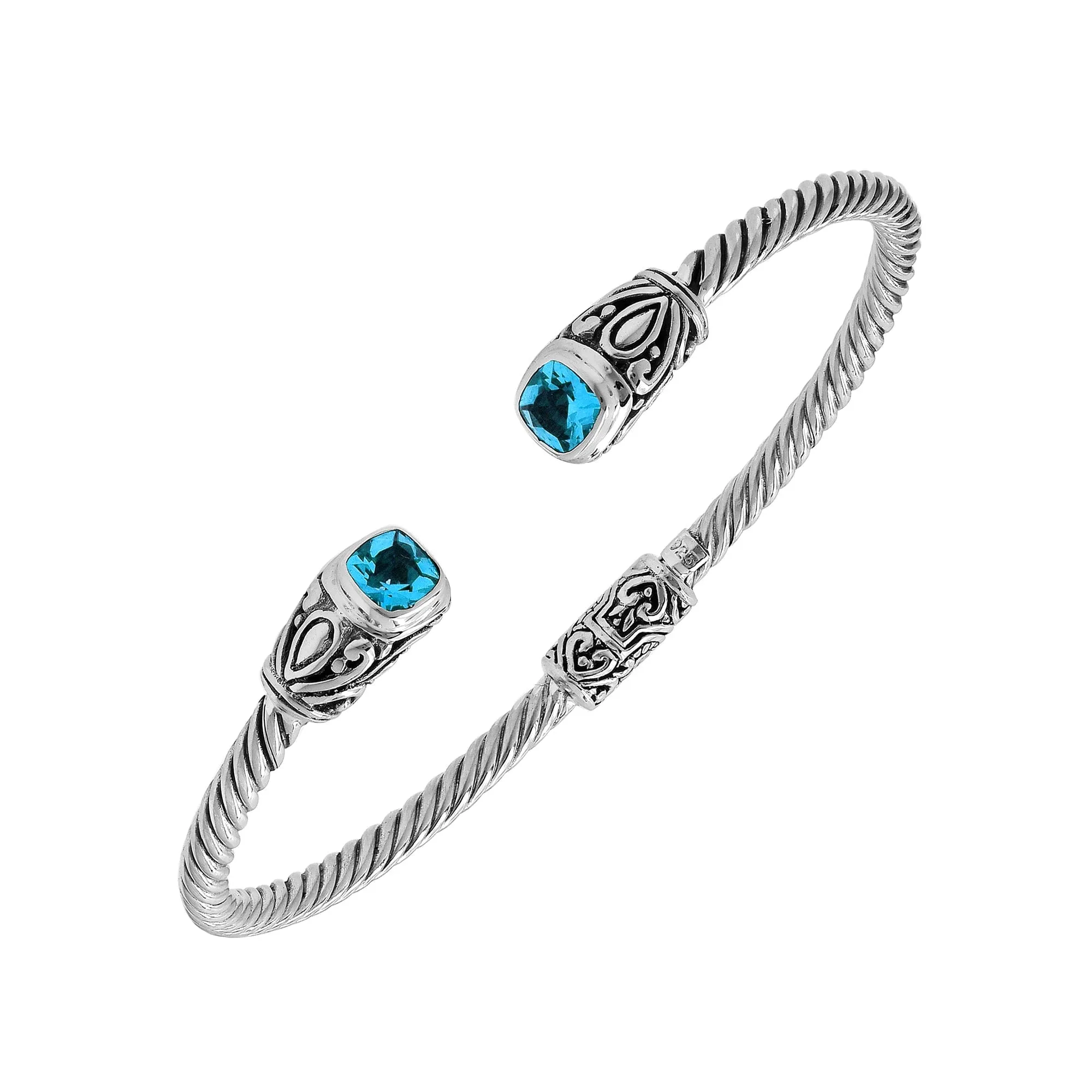 AB-1201-BT Sterling Silver Bangle With  Blue Topaz Q.