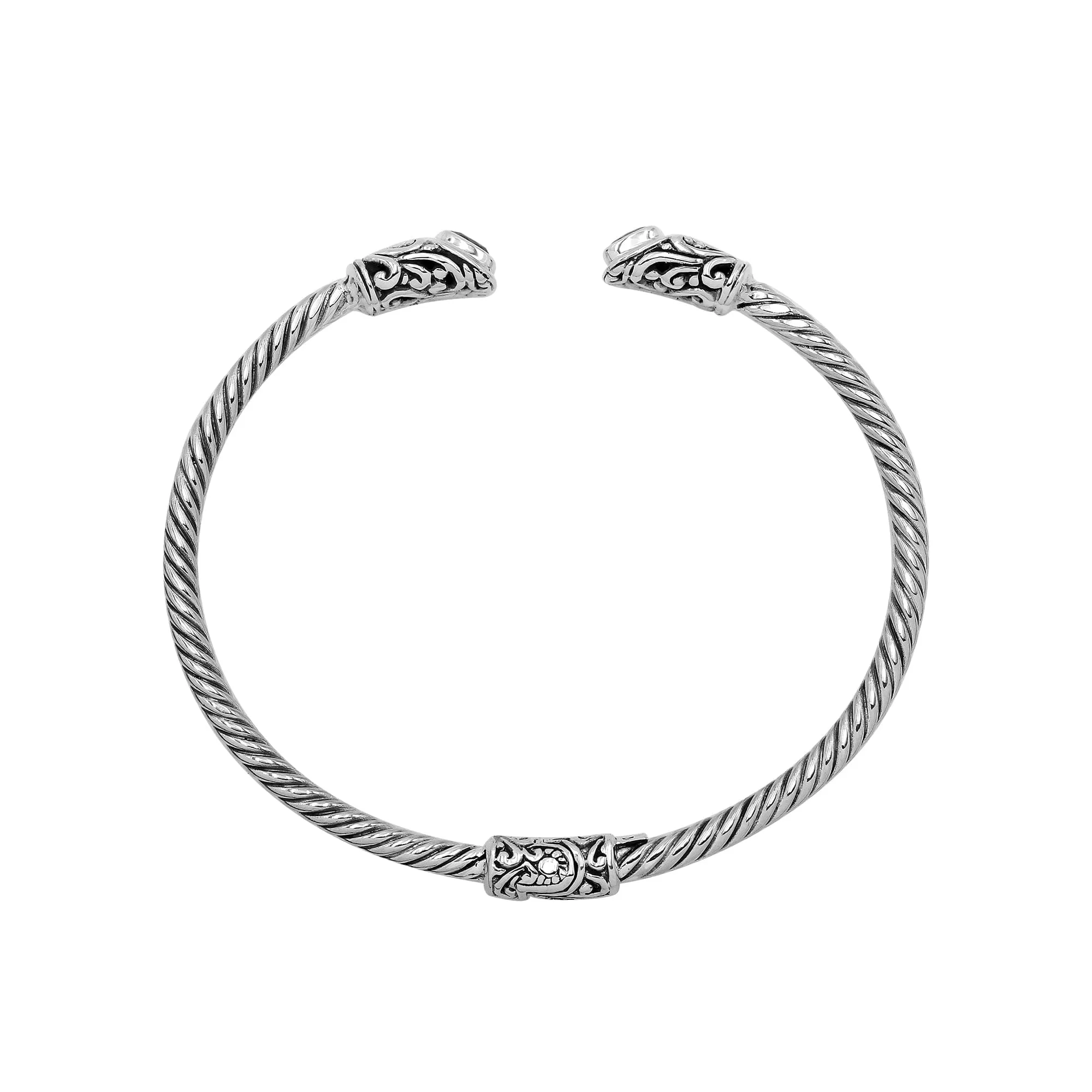 AB-1201-BT Sterling Silver Bangle With  Blue Topaz Q.