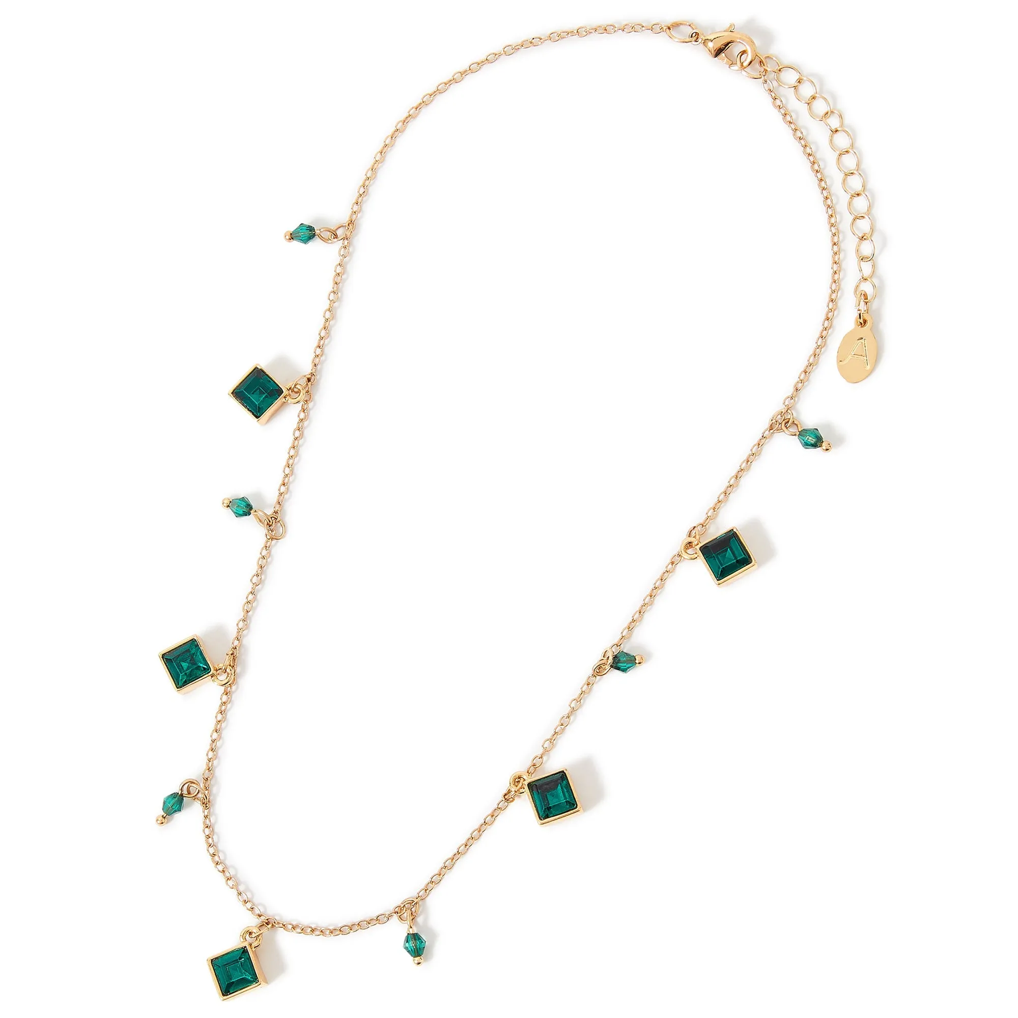Accessorize London Women's Green Willow Ditsy Gem Drop Collar Necklace