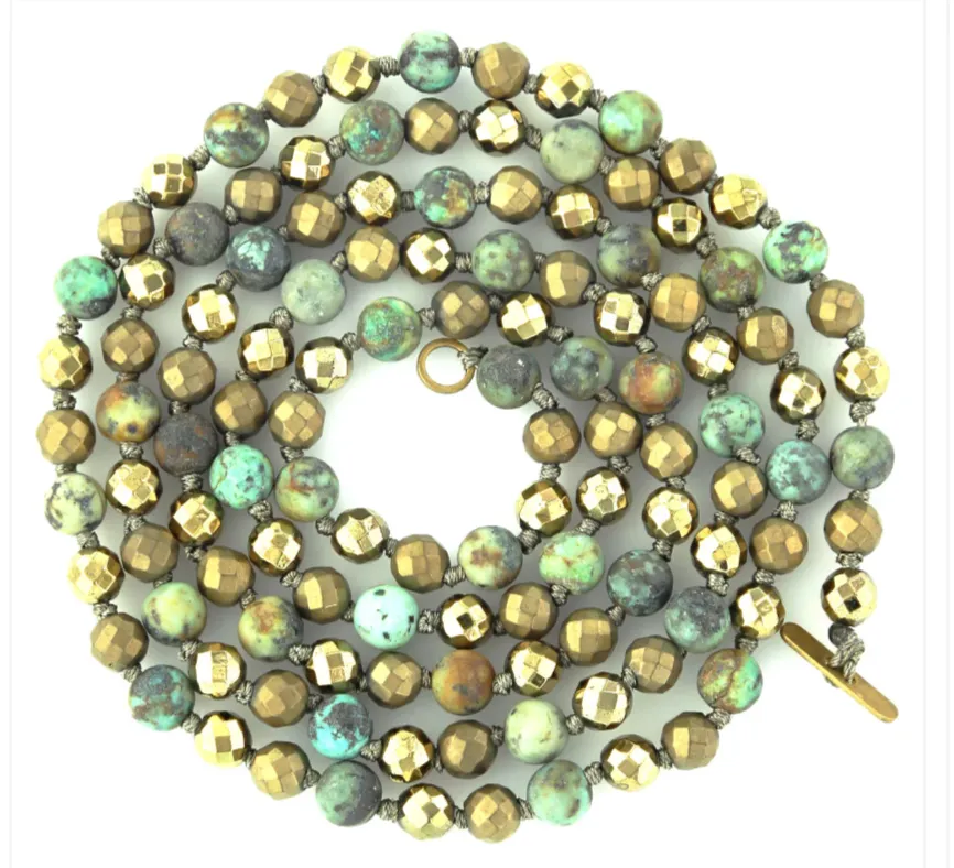 African Turquoise & Pyrite Necklace