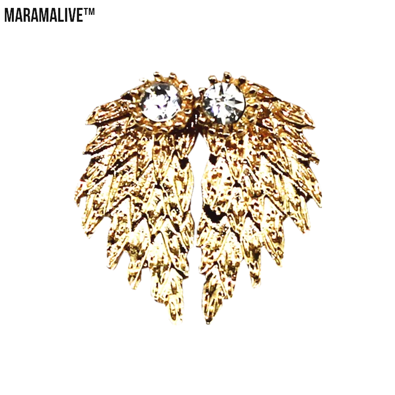 Angel Wings Women Earrings Inlaid Crystal Ear Jewelry Earring Party Gothic Feather Earrings Fashion Bijoux Gold Color