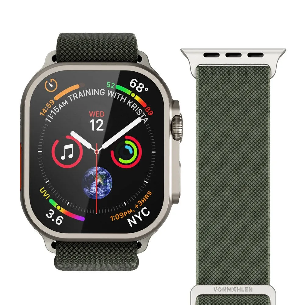 Apple Watch (42/44/SE/45/46/49mm) Vonmählen Classic Nylon Loop Rem - Olive