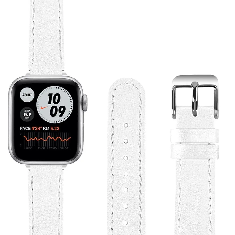 Apple Watch (45mm) elegant genuine leather watch strap - White