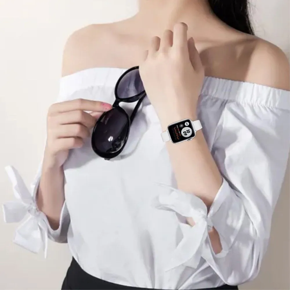 Apple Watch (45mm) elegant genuine leather watch strap - White