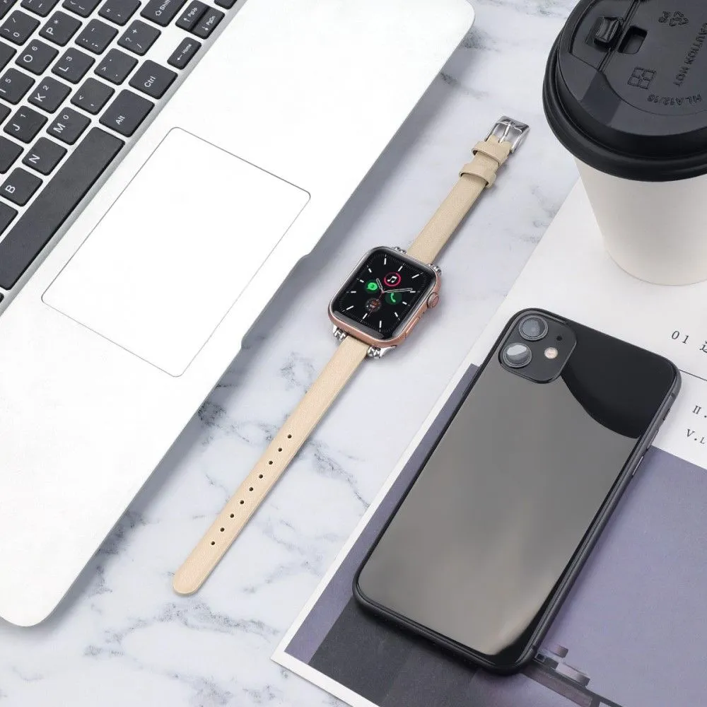 Apple Watch (45mm) simple genuine leather watch strap - Apricot / Size: L