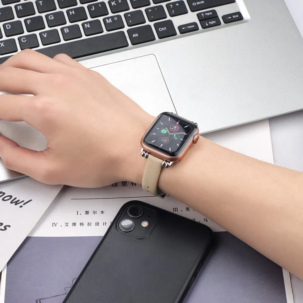 Apple Watch (45mm) simple genuine leather watch strap - Apricot / Size: L