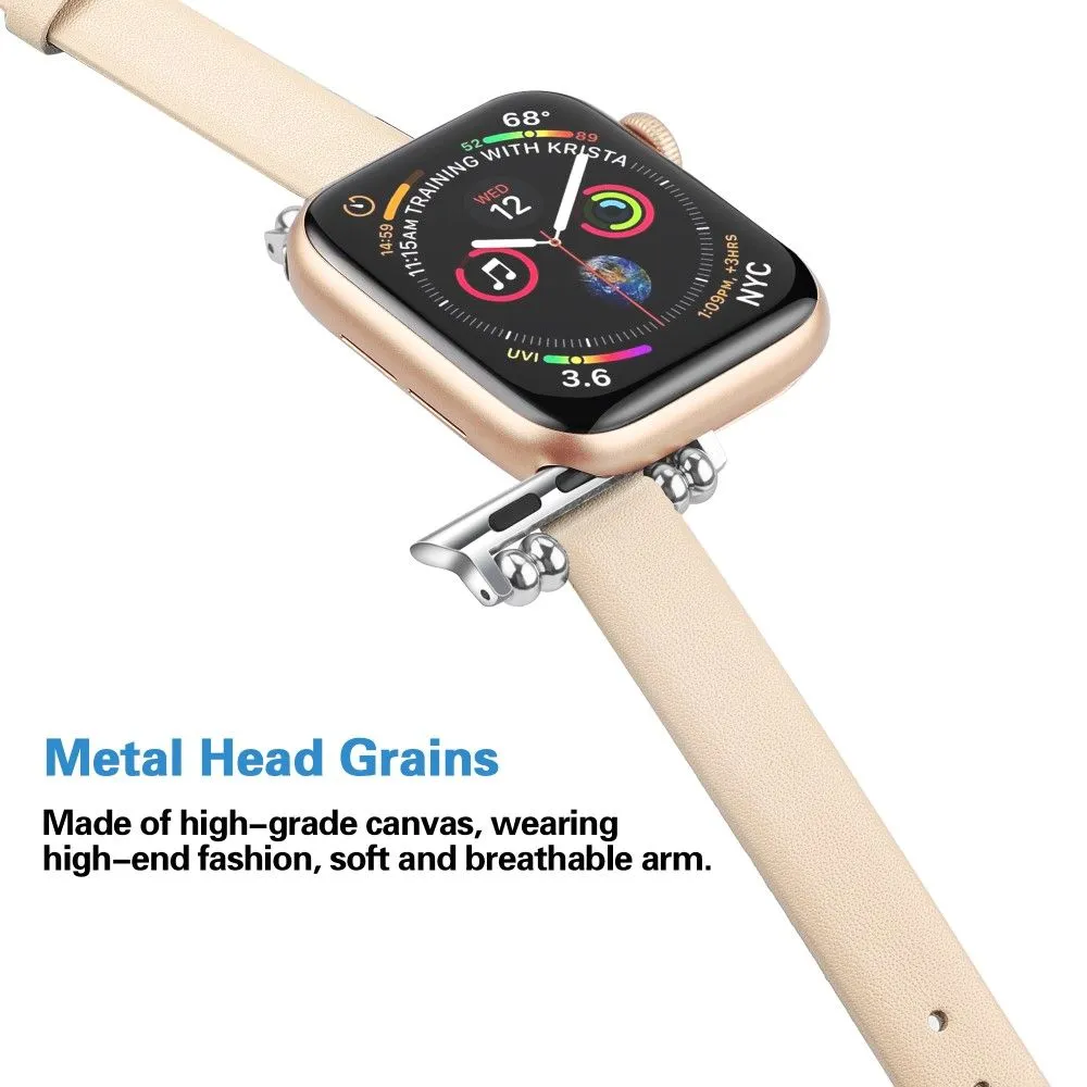 Apple Watch (45mm) simple genuine leather watch strap - Apricot / Size: L