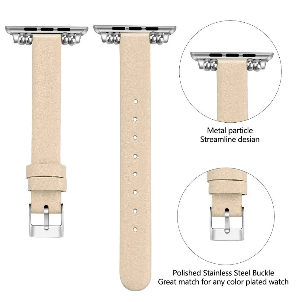 Apple Watch (45mm) simple genuine leather watch strap - Apricot / Size: L