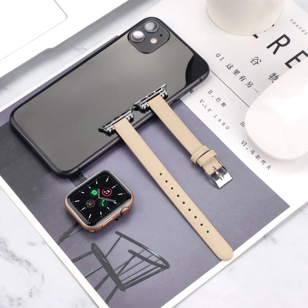 Apple Watch (45mm) simple genuine leather watch strap - Apricot / Size: L