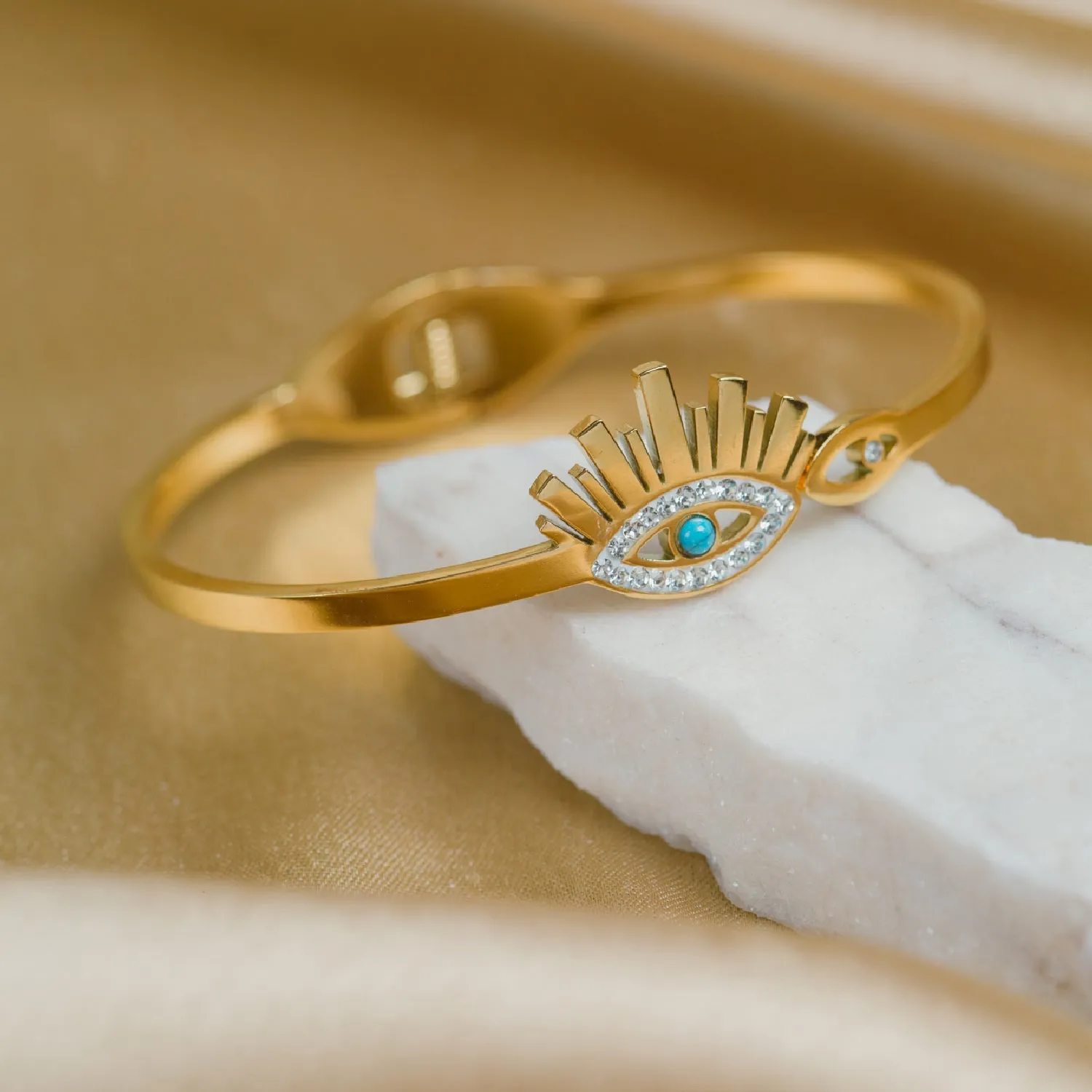 Artklim Gold Plated Evil Eye Bangle Bracelet