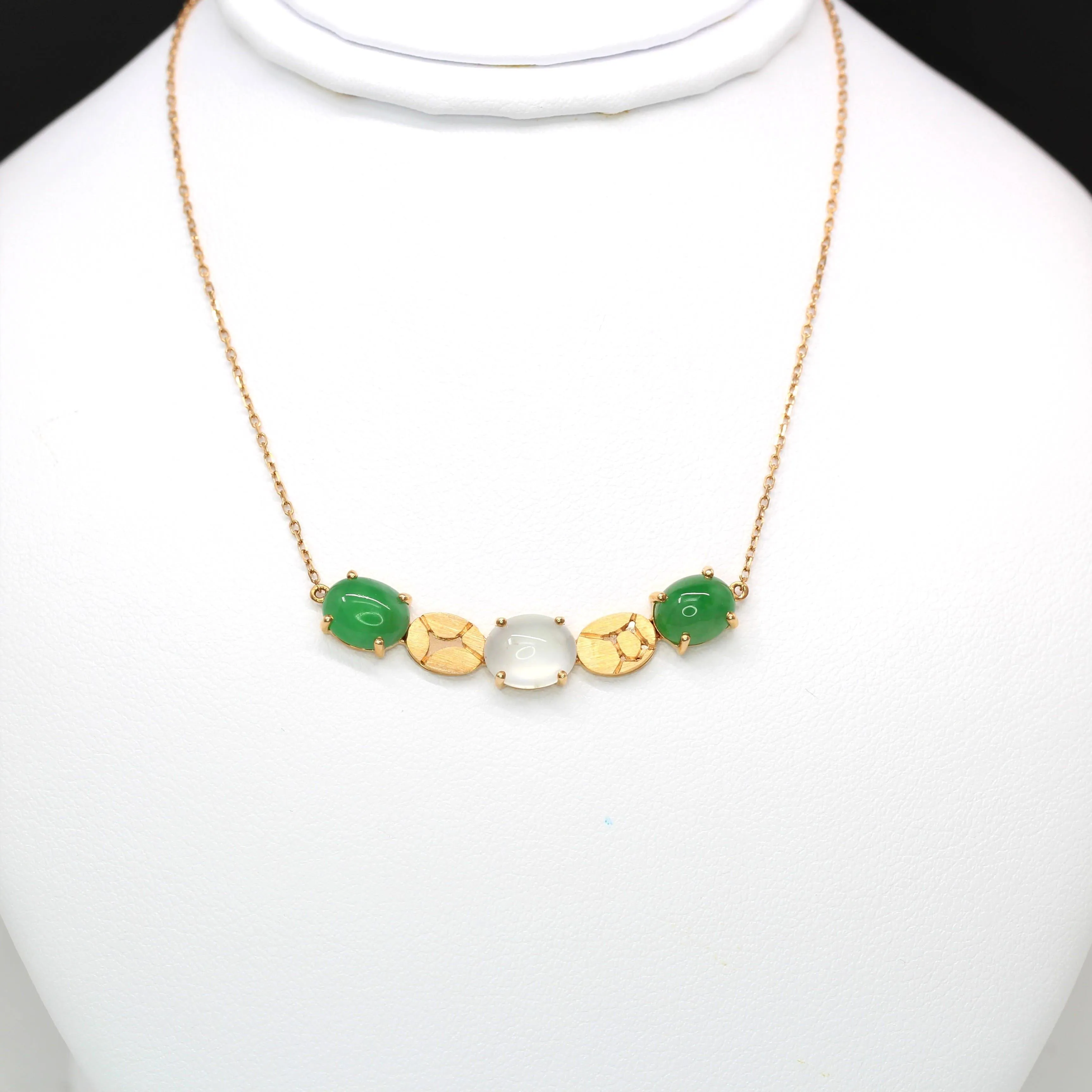 Baikalla™ 18k Rose Gold Imperial Green & Ice Jadeite Jade Necklace