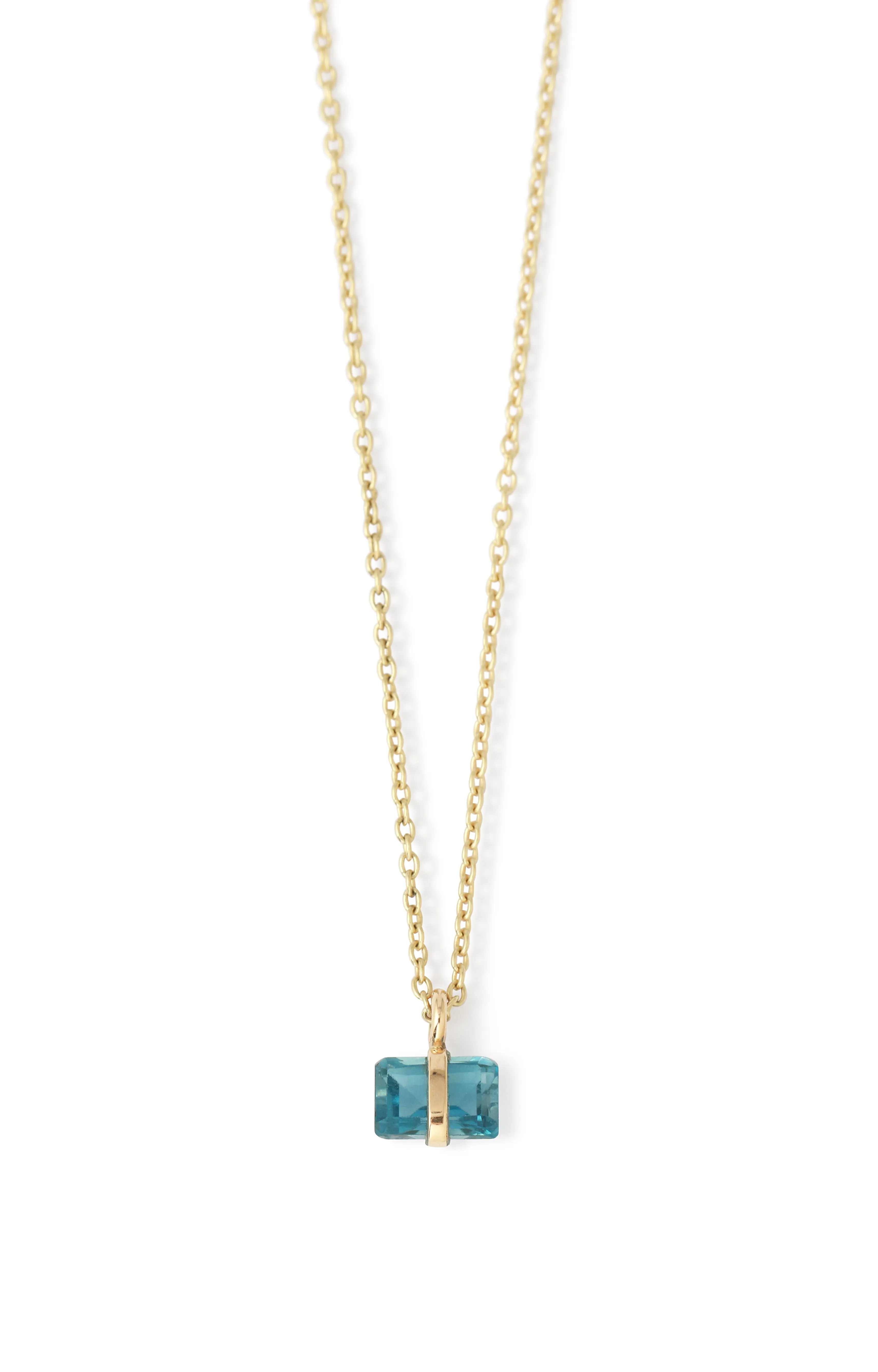 Bezel Wrapped Blue Topaz Necklace