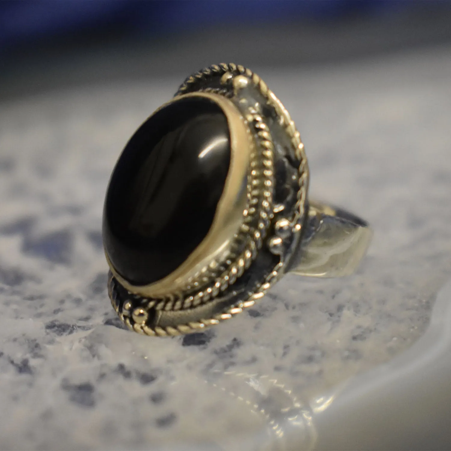 Black Onyx Thick Ring (925) Sterling Silver
