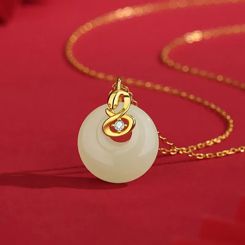 Buddha Stones 925 Sterling Silver Hetian Jade Year Of The Snake Peace Buckle Blessing Necklace Pendant