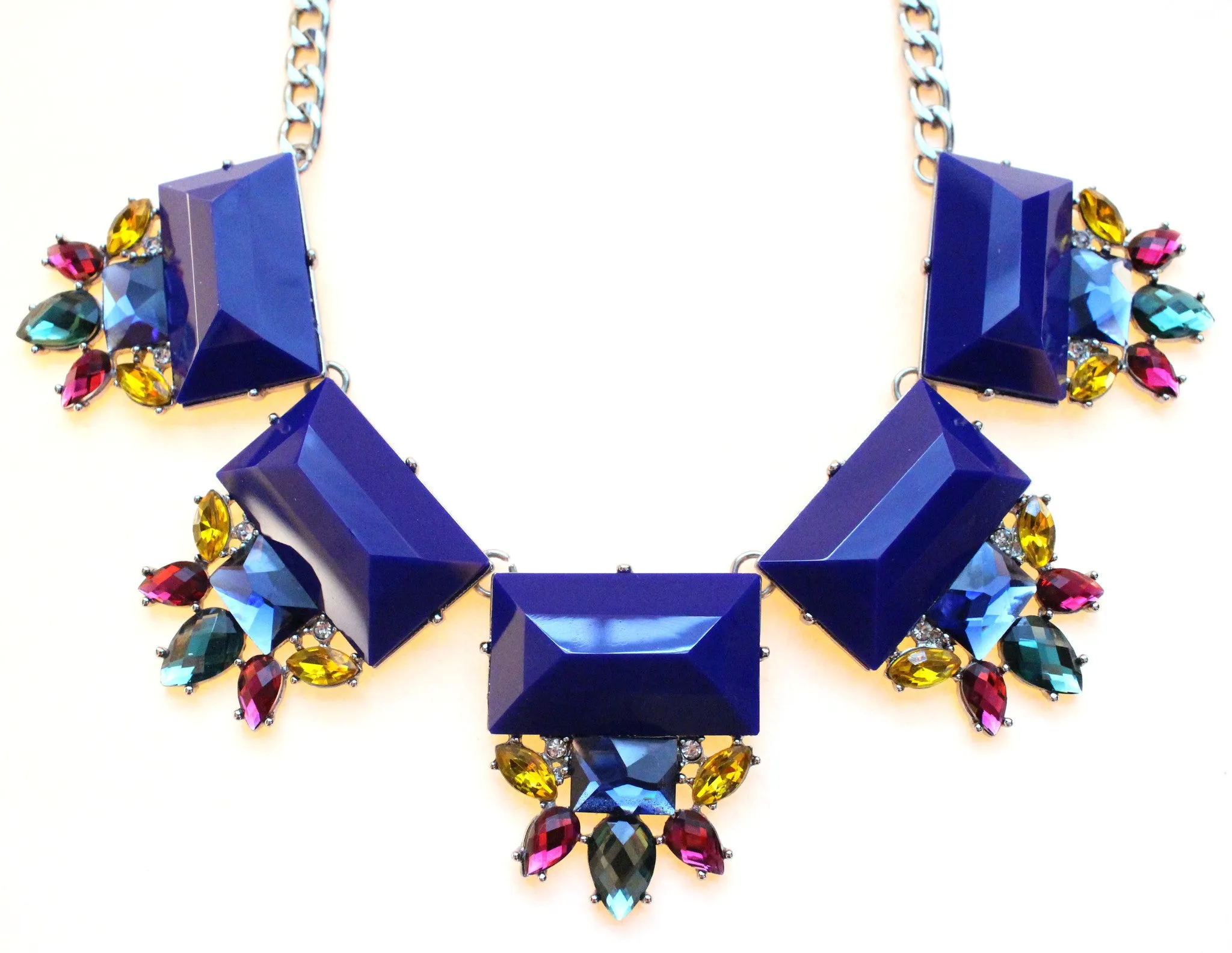 Colorful Jeweled Gemstone Statement Necklace- Royal