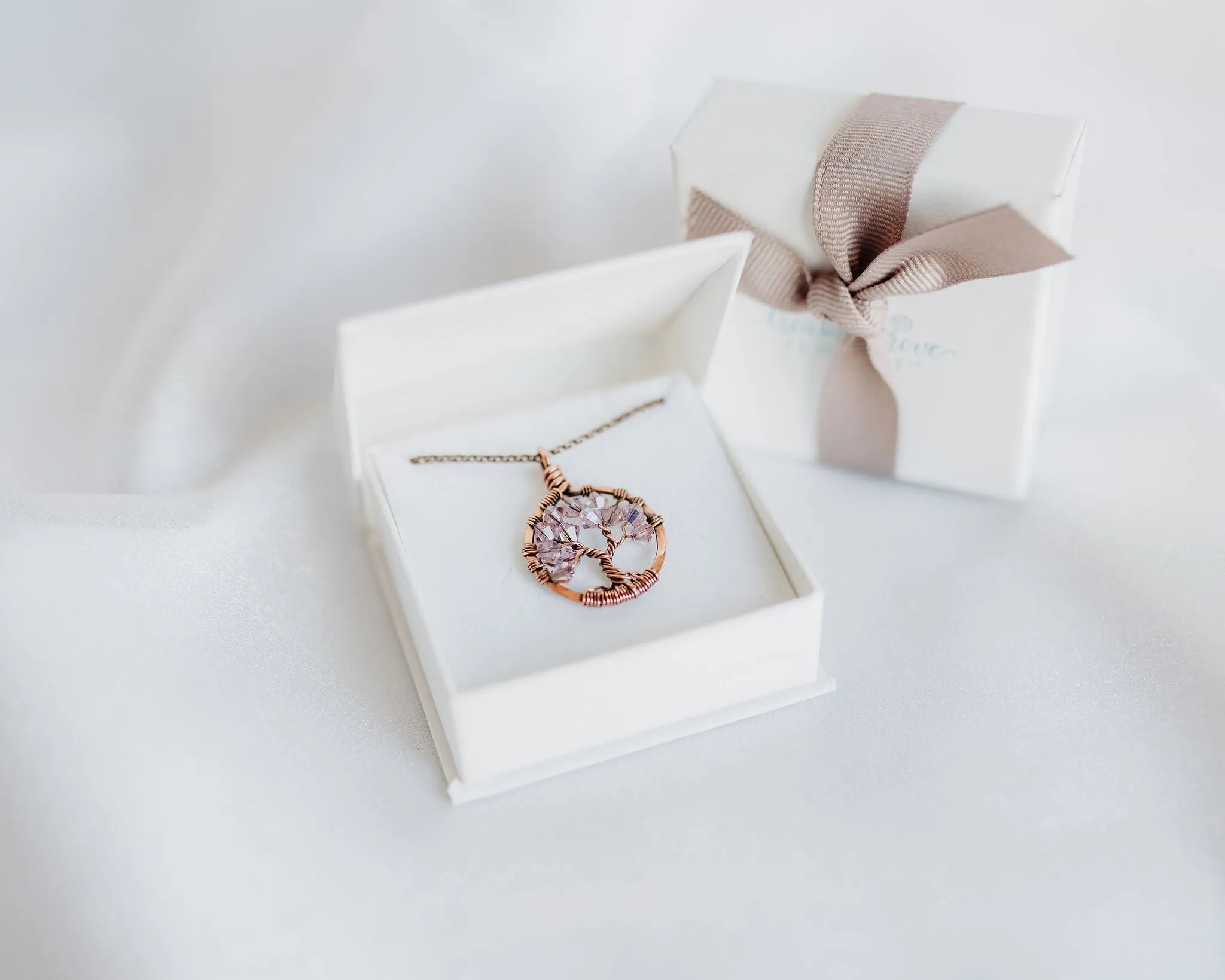 Copper Blue Zircon Tree of Life Crystal Necklace (December)