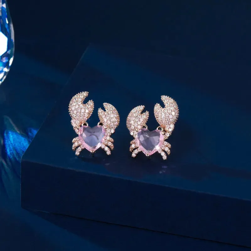 Creative Design Cubic Zirconia Pearl Shell Crab Earrings Women Jewely Accessories LYX338