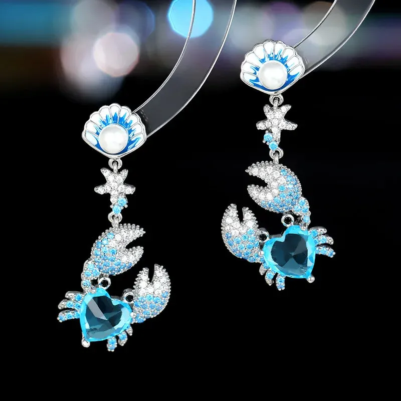 Creative Design Cubic Zirconia Pearl Shell Crab Earrings Women Jewely Accessories LYX338