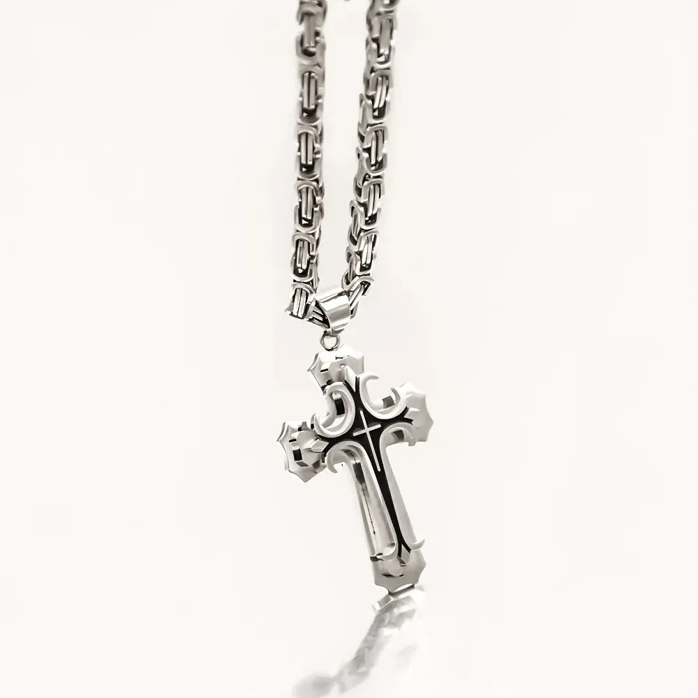 Cross Necklace For Men Byzantine Gold Color Stainless Steel Chain Catholic Crucifix Pendant Male Punk Rock Ornaments