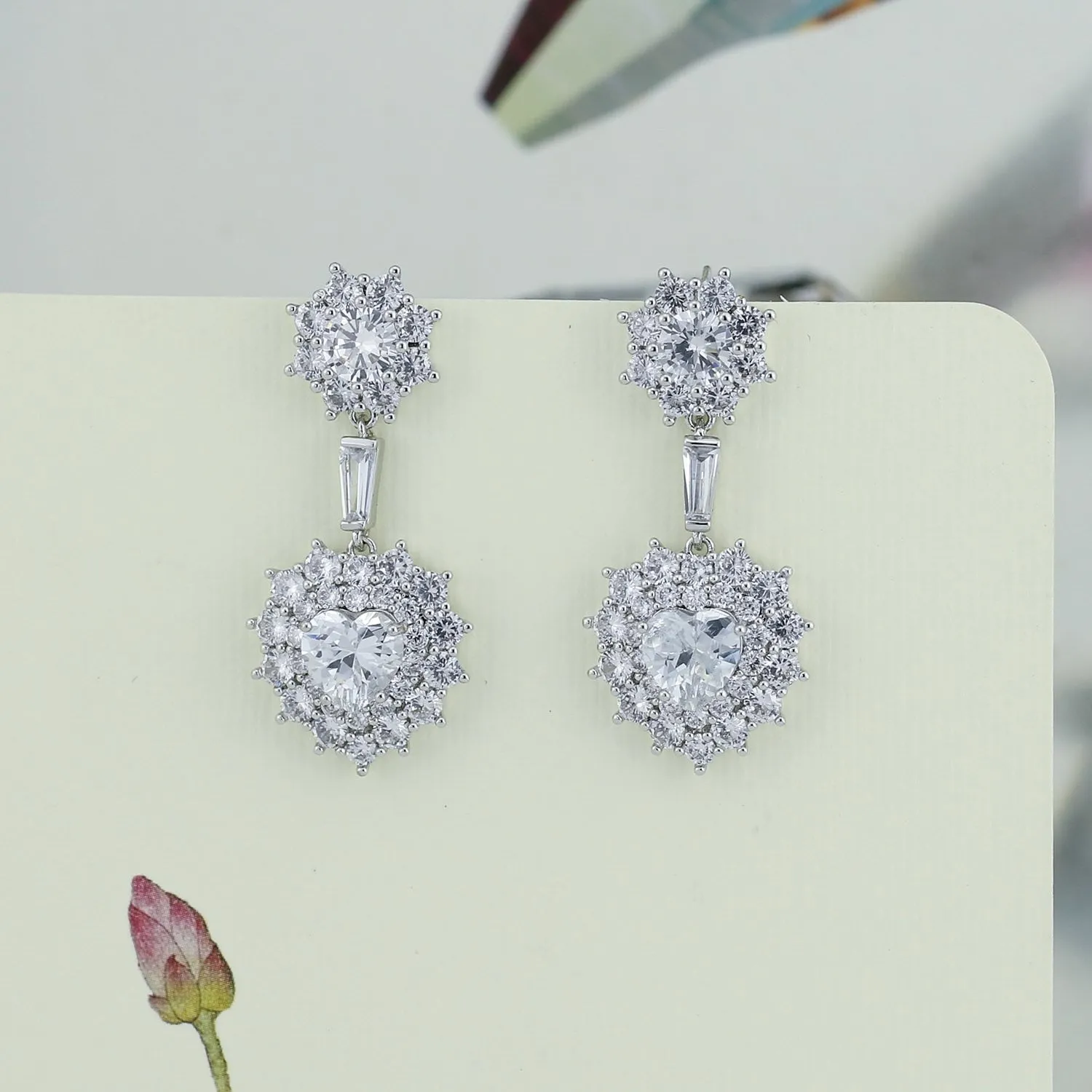 Cubic Zircon CZ Copper Wedding Dangle Wedding Earring  CE10629