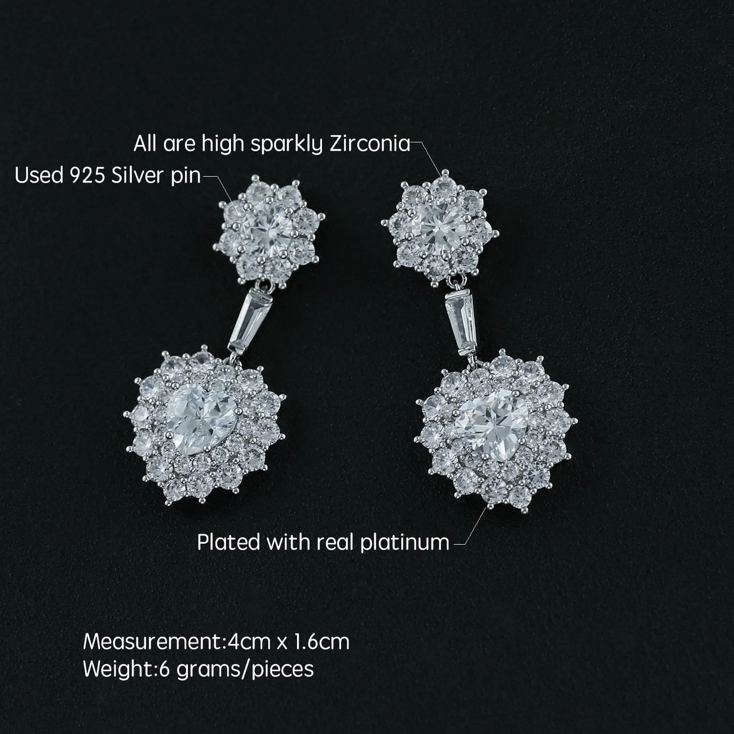 Cubic Zircon CZ Copper Wedding Dangle Wedding Earring  CE10629