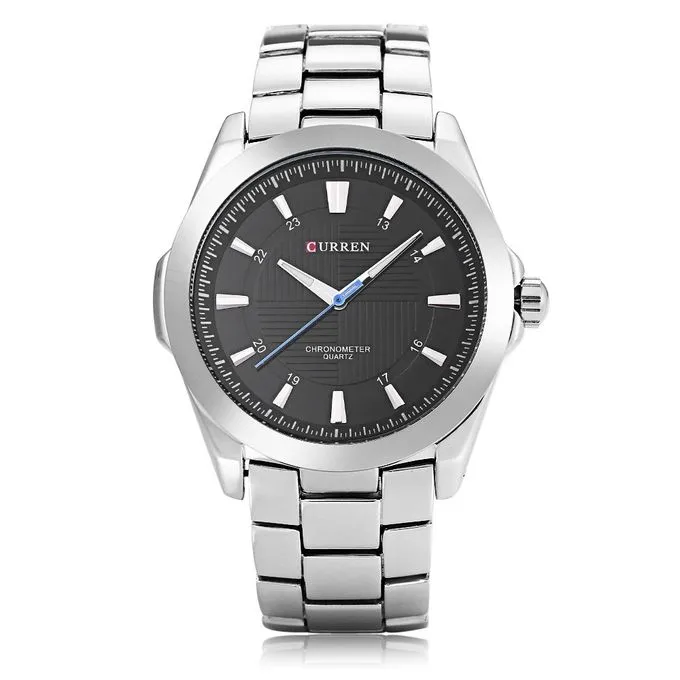 Curren 8109 Man Top Brand Stainless Steel Big Dial Watches Quartz Business Watch SILVER AND BLACK