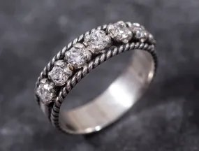 Diamond Silver Ring - Half Eternity Ring - Vintage Diamond Band