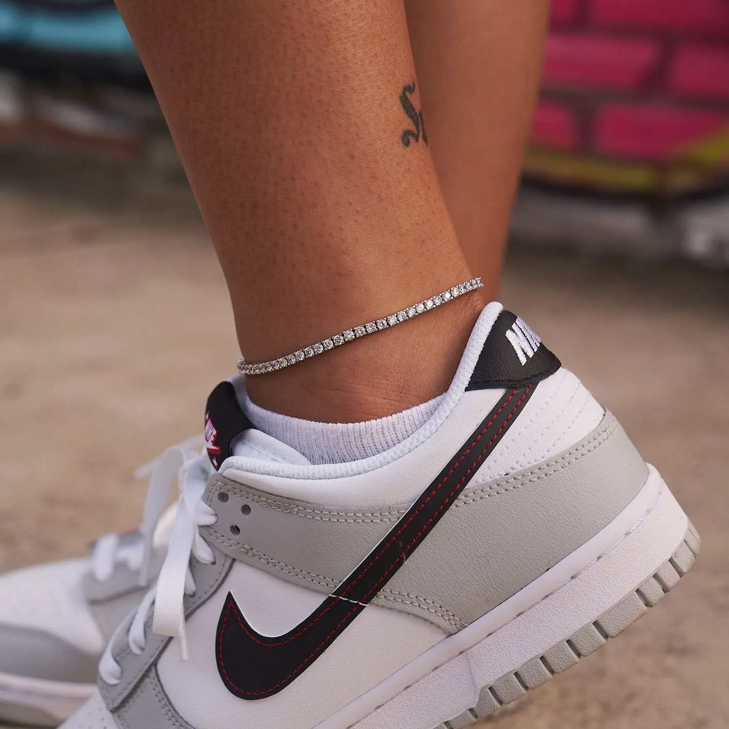 Diamond Tennis Necklace   Anklet Bundle White Gold - 3mm