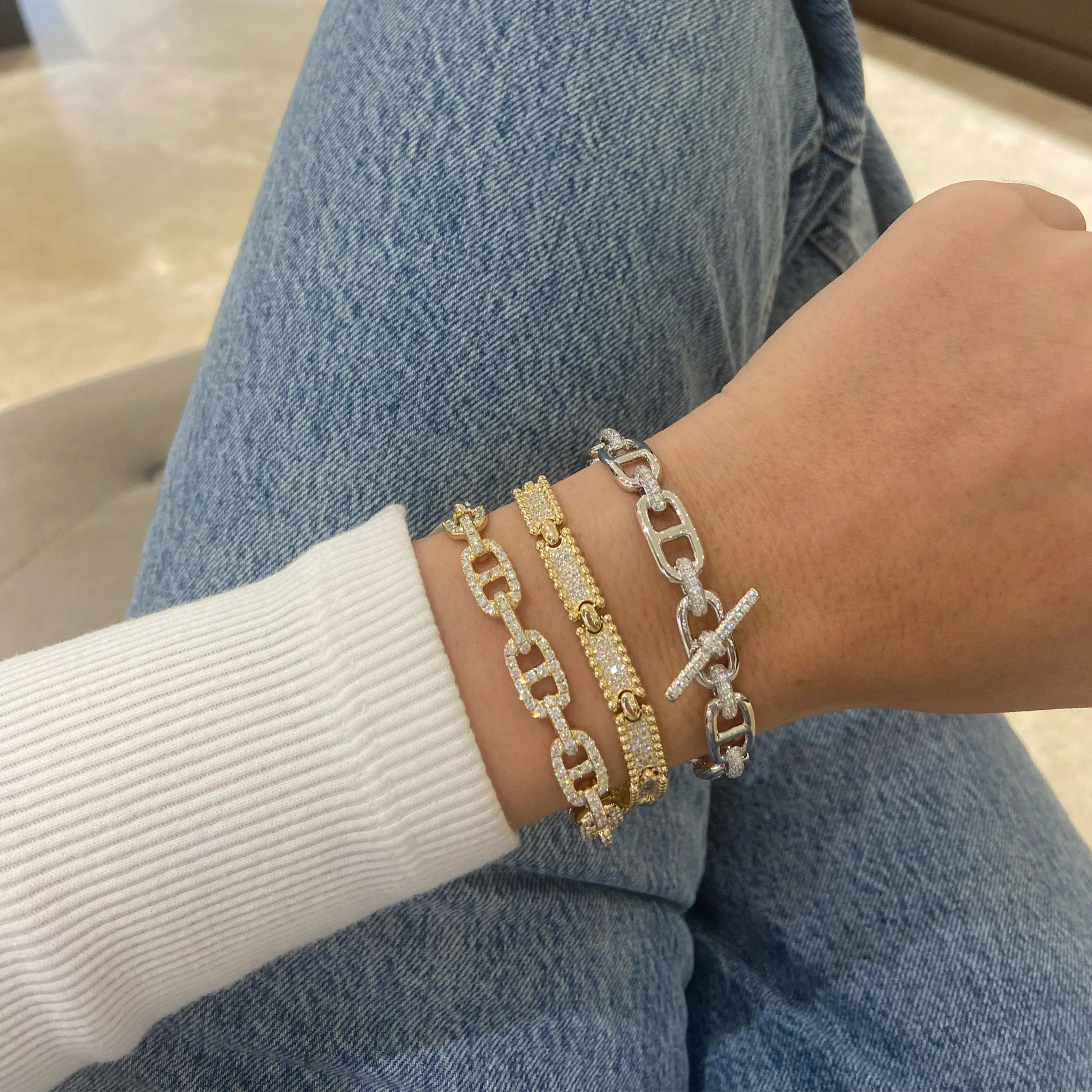 Diamond Tri-Link Bangle Bracelet