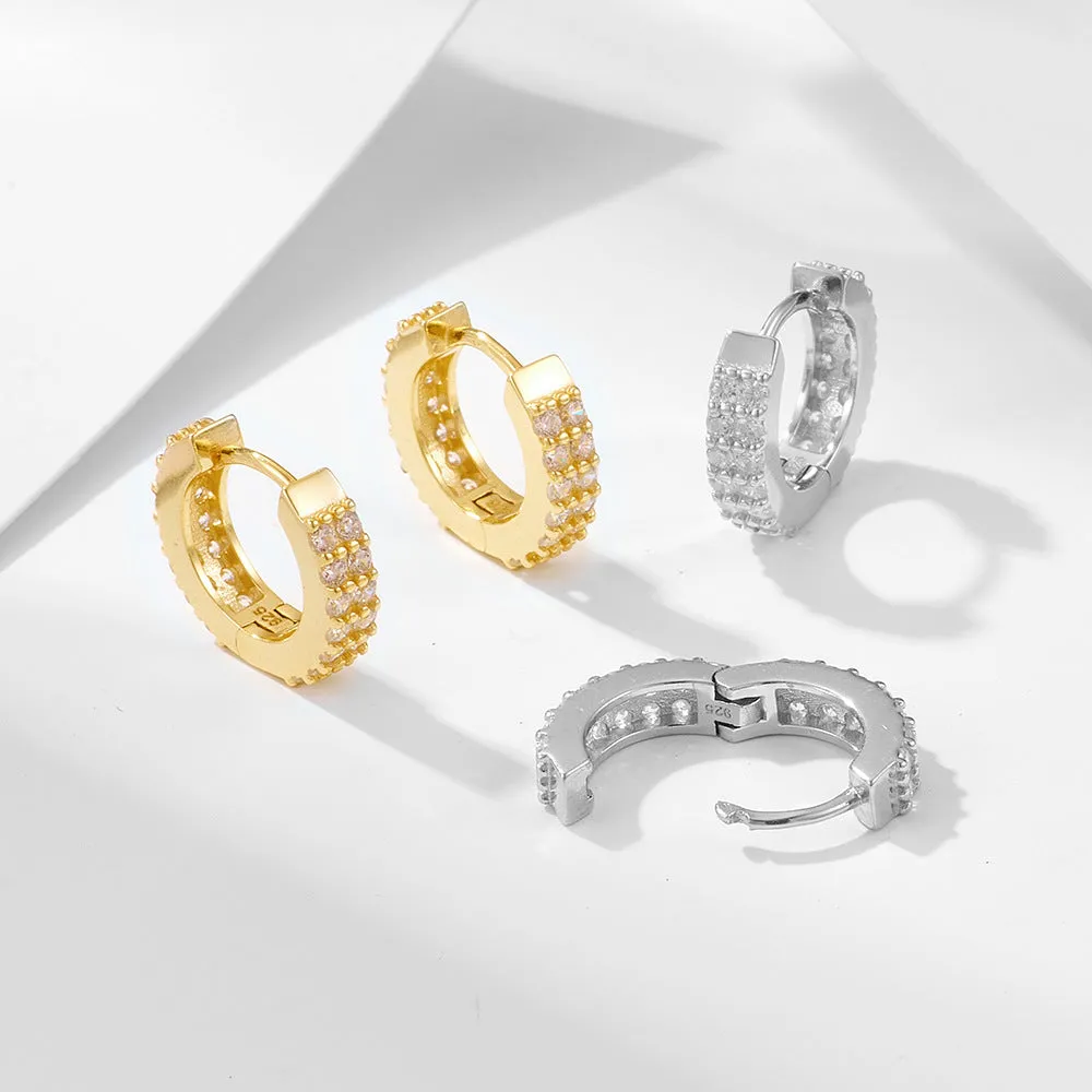 Double Row Zircon Sterling Silver Hoop Earrings
