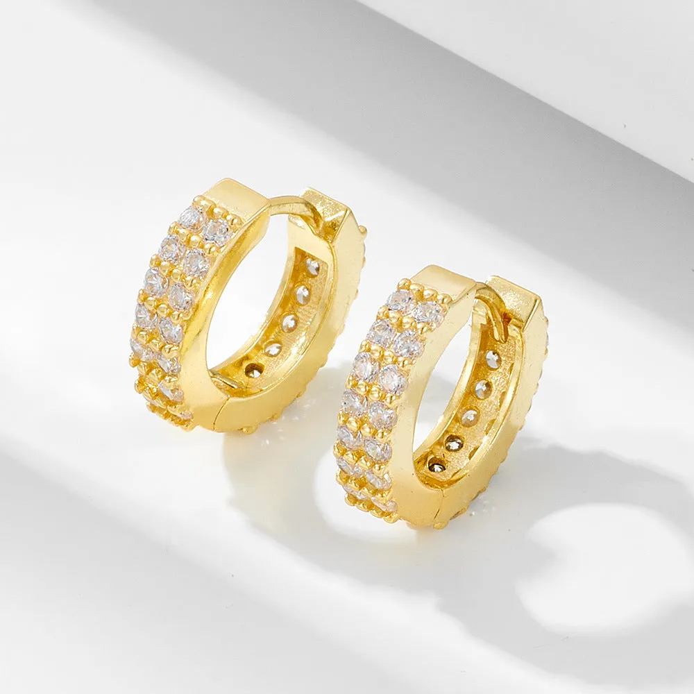 Double Row Zircon Sterling Silver Hoop Earrings